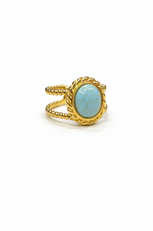 Anello in Acciaio Dorato con Pietra Naturale