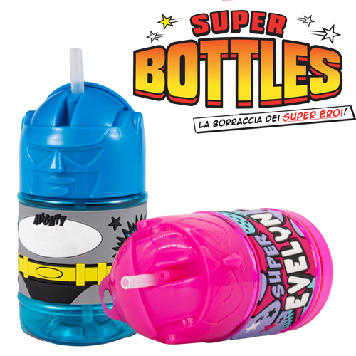 🦸♂️ Borraccia con Cannuccia Personalizzata Super Eroe 300 ml